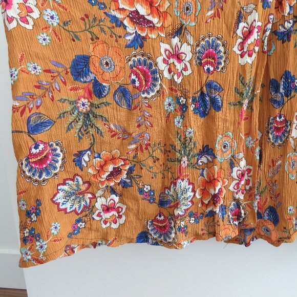 PATRONS OF PEACE Floral Crepe Faux Wrap Maxi Dress in Burnt Orange Boho Size L - Picture 8 of 16